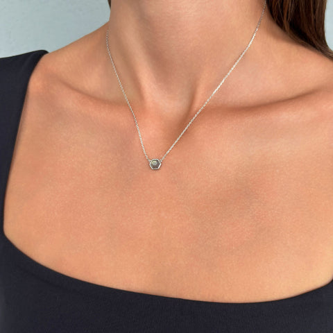 Silver Plated Hexagon Labradorite Pendant Necklace