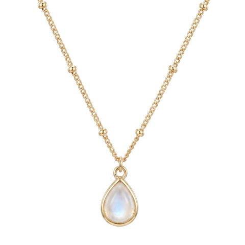 14k Gold Plated Pear  Moonstone Pendant Necklace