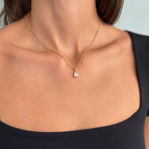 14k Gold Plated Pear  Moonstone Pendant Necklace