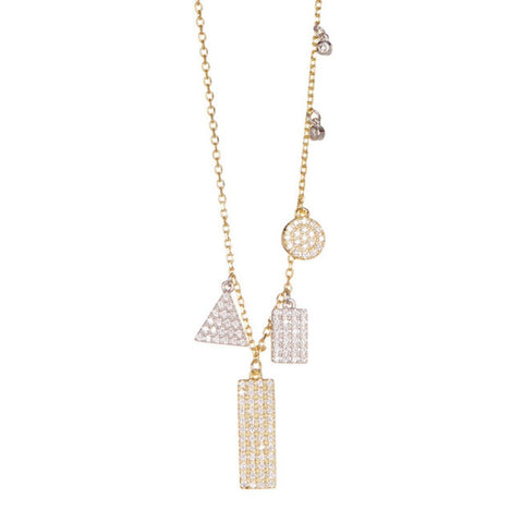 14k Gold Plated Multi Shape Crystal Necklace