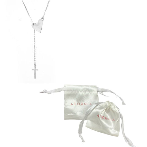 Heart and Cross Adjustable Lariat Necklace silver gold