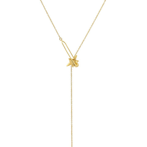Safety Pin Star Adjustable Lariat Necklace silver gold