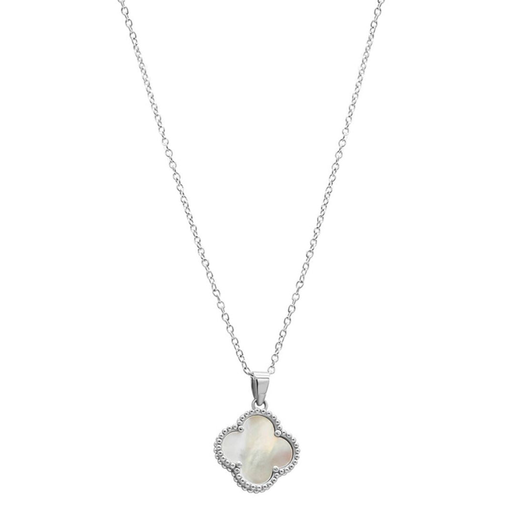 White Mother of Pearl Flower Necklace silver