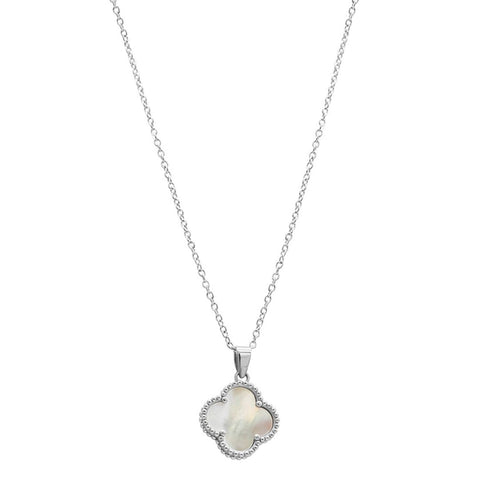 White Mother of Pearl Flower Necklace silver