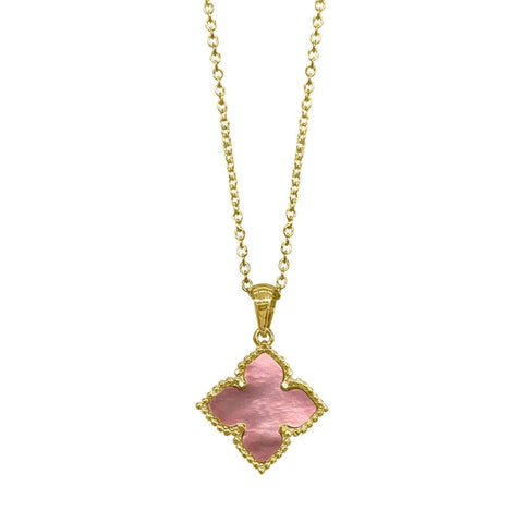 Flower Mother of Pearl Necklace gold pink