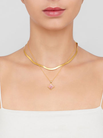 14k Gold Plated Pink Flower Mother of Pearl Necklace