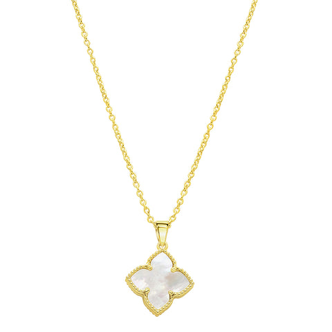 Flower White Mother of Pearl Necklace silver gold