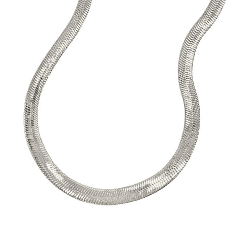 Rhodium Plated Herringbone Snake Chain Necklace