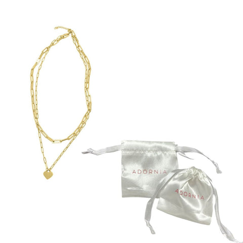 Layered Paper Clip Chain Heart Pendant Necklace gold