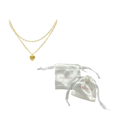 Paper Clip and Figaro Heart Chain Set gold