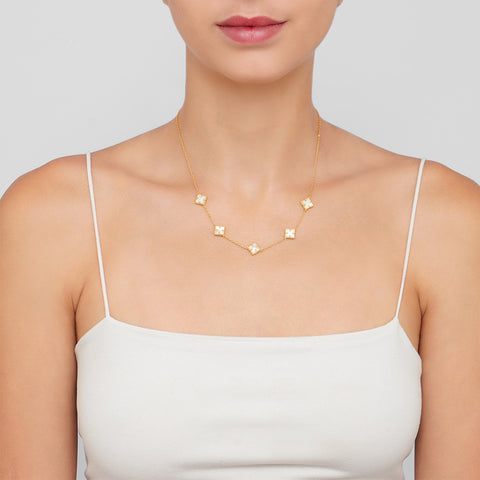 White Mother of Pearl Floral Necklace gold