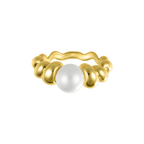 Cable Twist Ring with Pearl Center gold