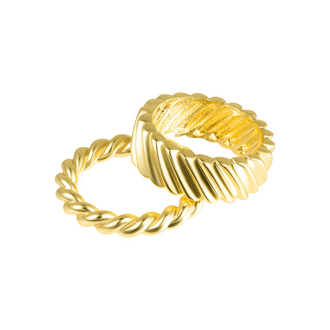 Cable and Twist Ring Set gold