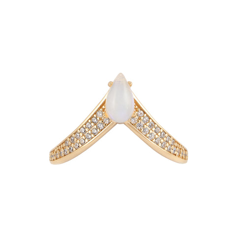 Opal CZ Pointed Ring 14k gold vermeil