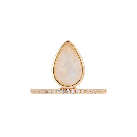 Moonstone Floating Pear Ring 14k gold vermeil