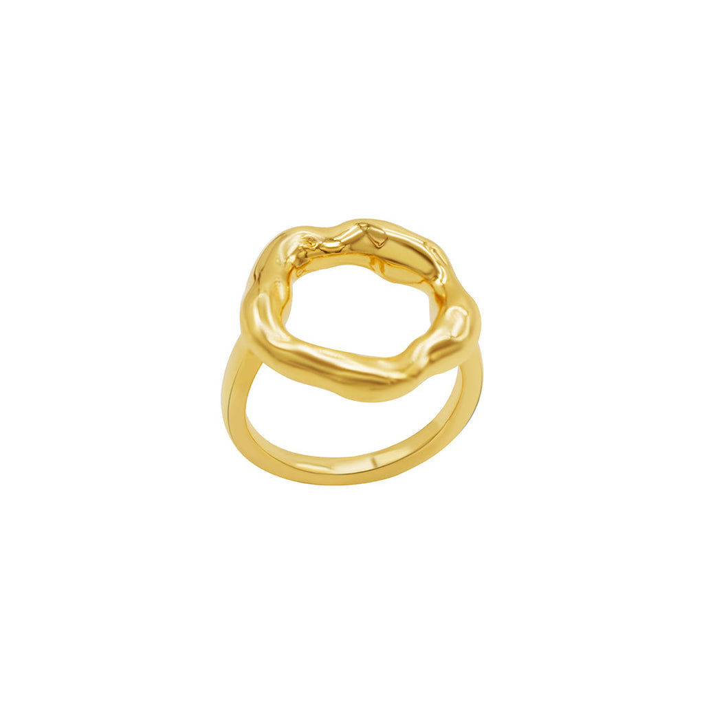 Tarnish Resistant 14k Gold Plated Open Circle Hammered Ring – ADORNIA