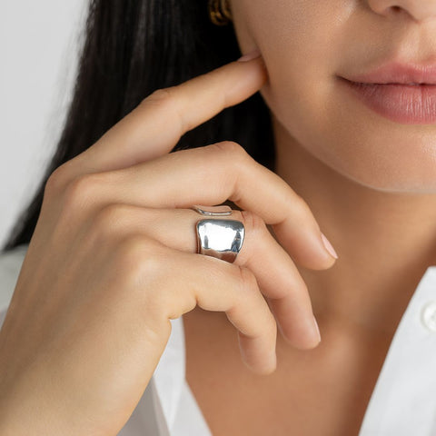 Rhodium Plated Tall Open Band Ring