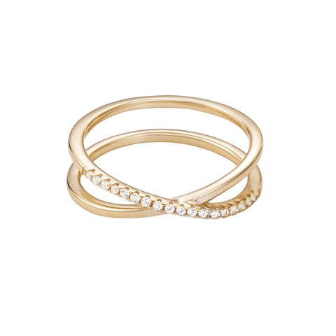 14k Gold Vermeil .925 Sterling Silver CZ Crossed Half Eternity Band Ring