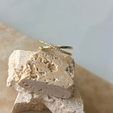 14k Gold Vermeil .925 Sterling Silver CZ Crossed Half Eternity Band Ring
