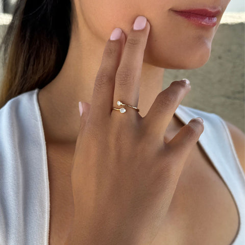 14k Gold Vermeil .925 Sterling Silver Adjustable Crystal Overlapping Ring