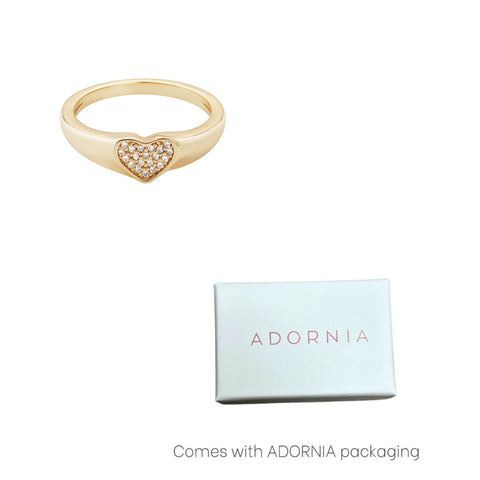 14k Gold Plated CZ Pave Heart Signet Pinky Ring