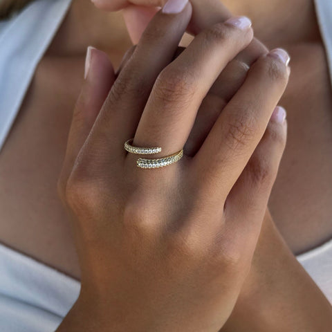 14k Gold Plated Overlapping CZ Pave Bands
