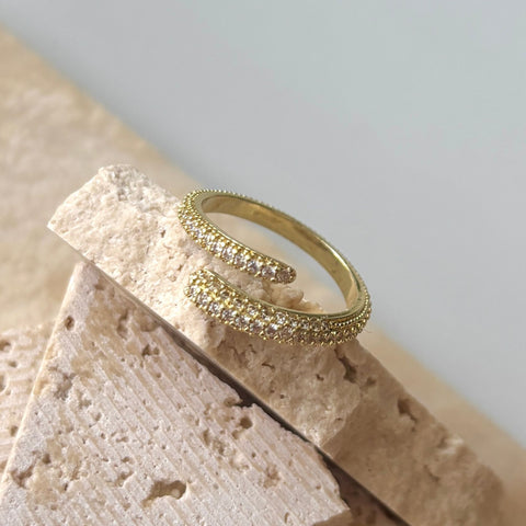 14k Gold Plated Overlapping CZ Pave Bands