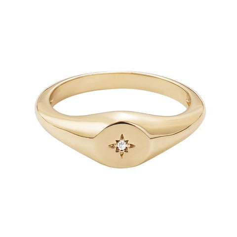 14k Gold Plated Starbust Signet Pinky Ring