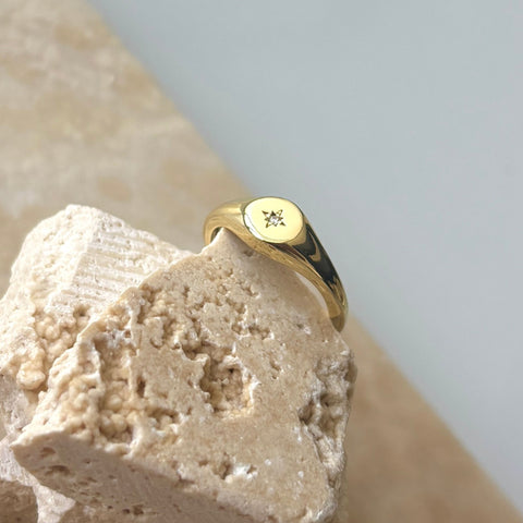 14k Gold Plated Starbust Signet Pinky Ring