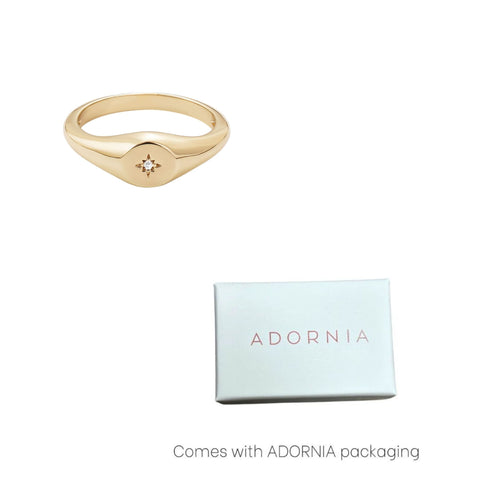 14k Gold Plated Starbust Signet Pinky Ring