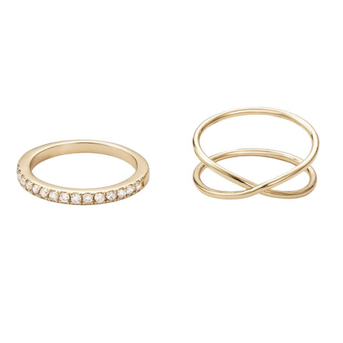 14k Gold Plated X and Eternity Ring Set