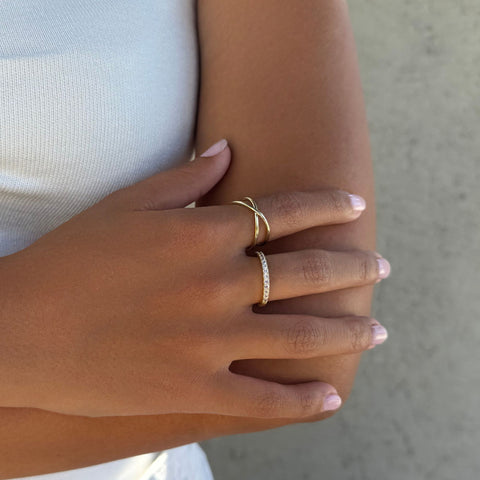 14k Gold Plated X and Eternity Ring Set