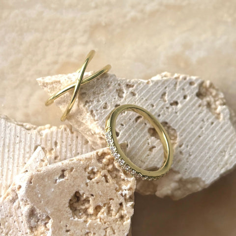 14k Gold Plated X and Eternity Ring Set