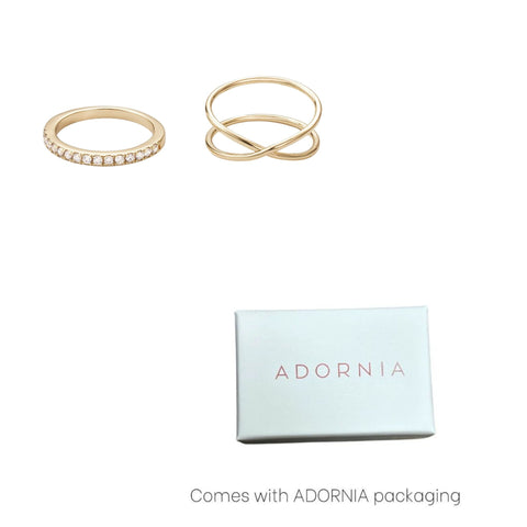 14k Gold Plated X and Eternity Ring Set