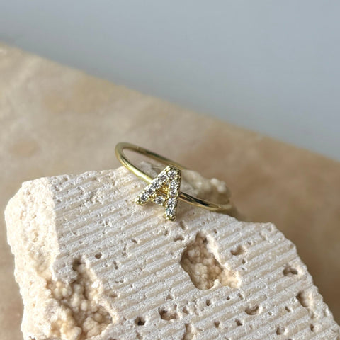 14k Gold Plated CZ Pave Initial Ring