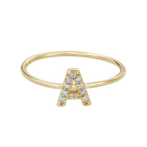 14k Gold Plated CZ Pave Initial Ring