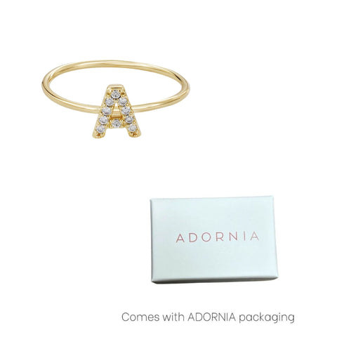 14k Gold Plated CZ Pave Initial Ring