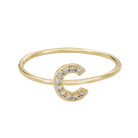 14k Gold Plated CZ Pave Initial Ring