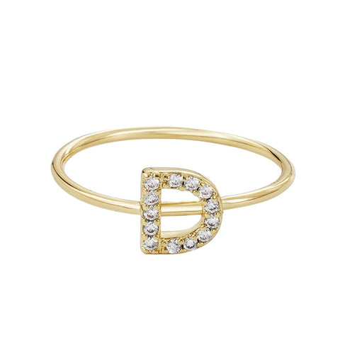 14k Gold Plated CZ Pave Initial Ring