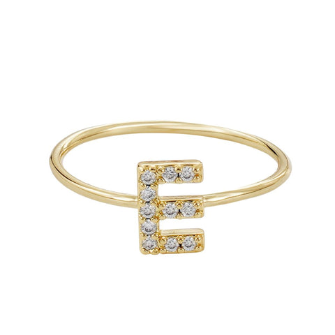 14k Gold Plated CZ Pave Initial Ring