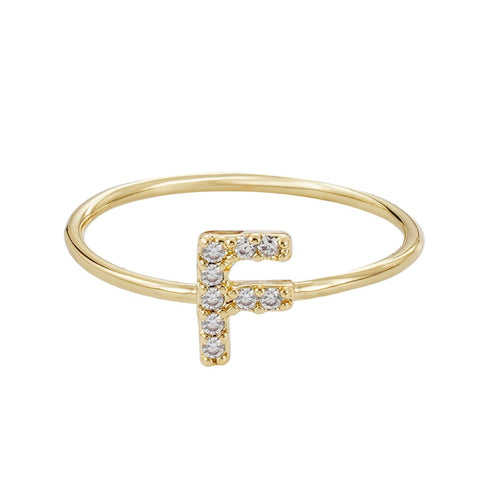 14k Gold Plated CZ Pave Initial Ring
