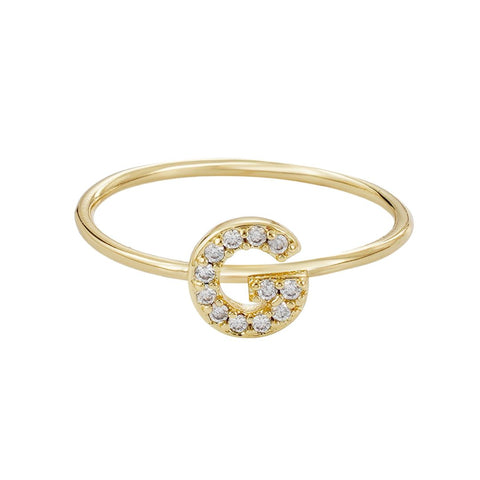 14k Gold Plated CZ Pave Initial Ring
