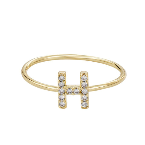 14k Gold Plated CZ Pave Initial Ring