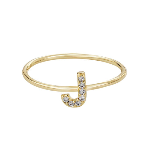 14k Gold Plated CZ Pave Initial Ring