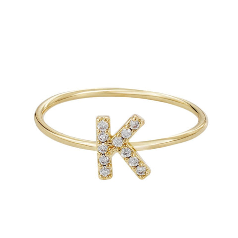 14k Gold Plated CZ Pave Initial Ring