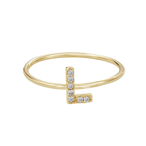 14k Gold Plated CZ Pave Initial Ring