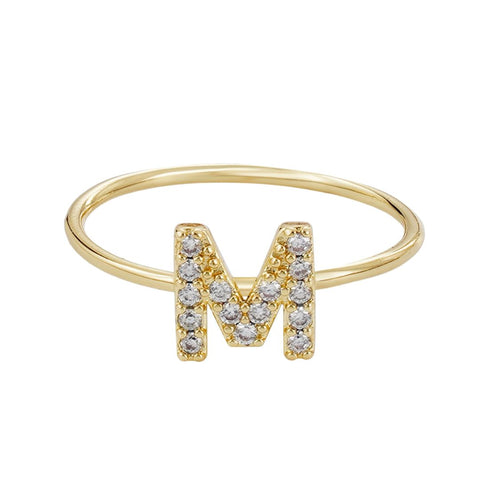 14k Gold Plated CZ Pave Initial Ring
