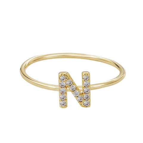 14k Gold Plated CZ Pave Initial Ring