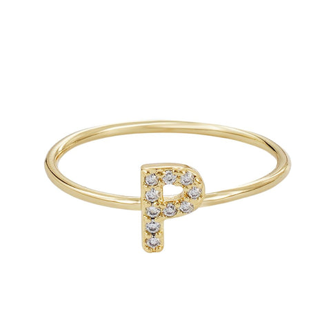 14k Gold Plated CZ Pave Initial Ring