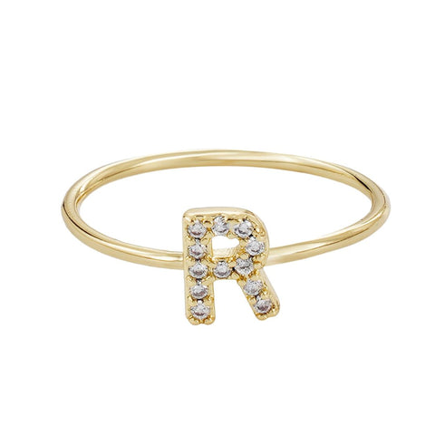 14k Gold Plated CZ Pave Initial Ring